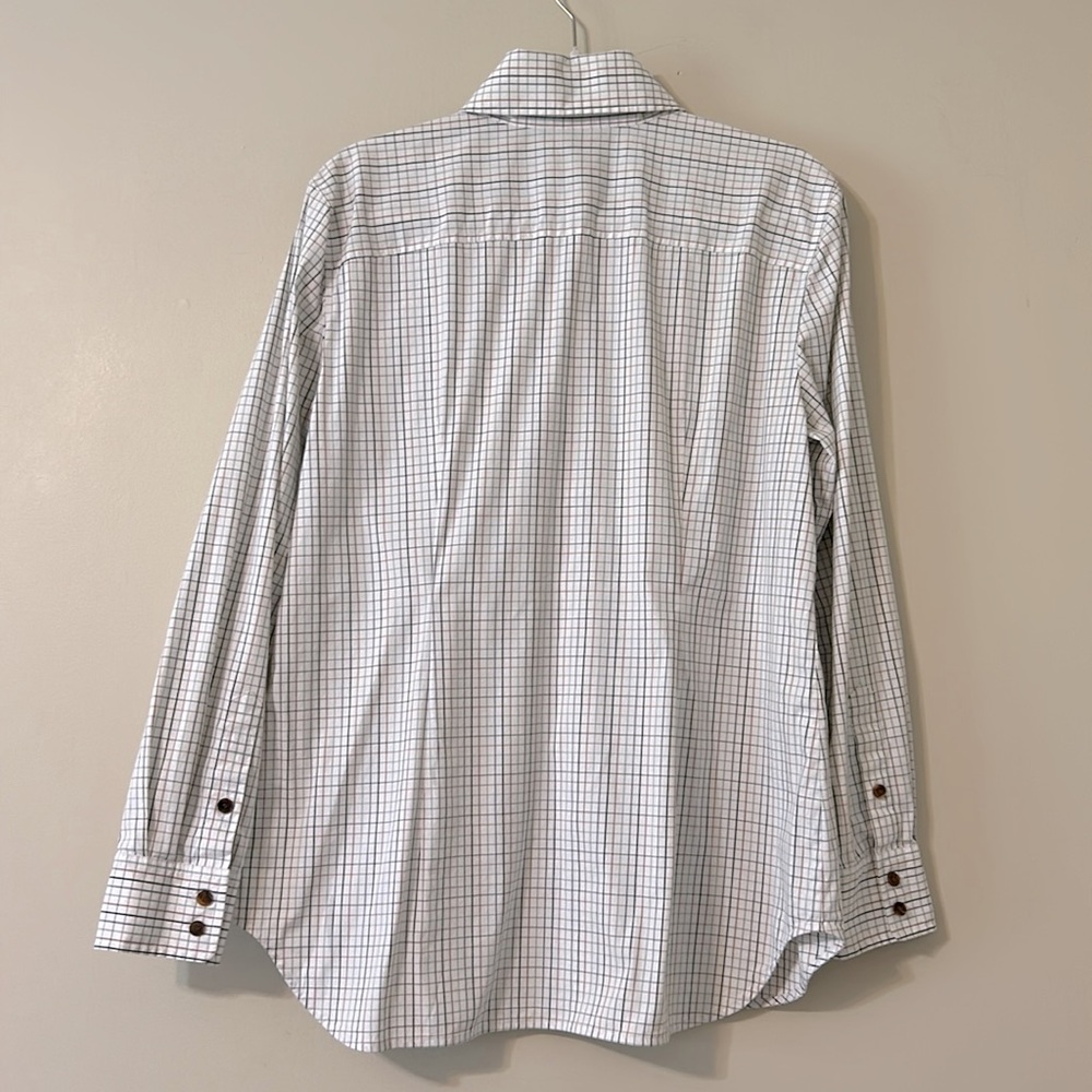 Lafayette 148 New York White Button Up Long Sleeve Dress Shirt Large Grid Print - Picture 3 of 13
